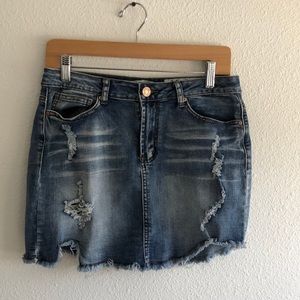 Indigo Rein Distressed Denim Skirt